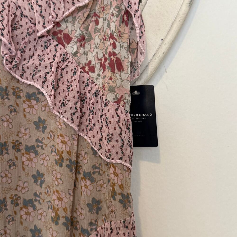 .nwt Lucky Brand Print Mix Ruffle Midi Dress Floral Fairy Coastal Cowgirl Small - Picture 7 of 8
